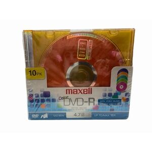 Maxell Color Dvd-R 10 Pack 4.7 Gb 120 Min Blank DVDR Media Discs New Sealed DVDR